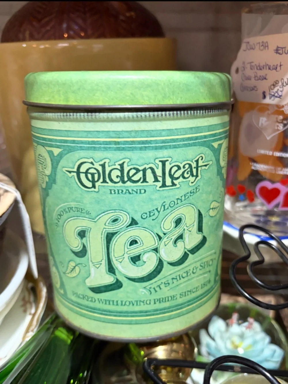Golden leaf tin tea canister
